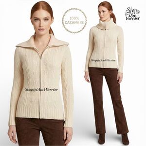 McDuff plush cashmere cable knit full zip convertible collar cardigan sweater